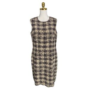 TALBOTS Elegant Brown & Cream Sleeveless Pure Silk Y2K 80s Women’s Dress Size 14